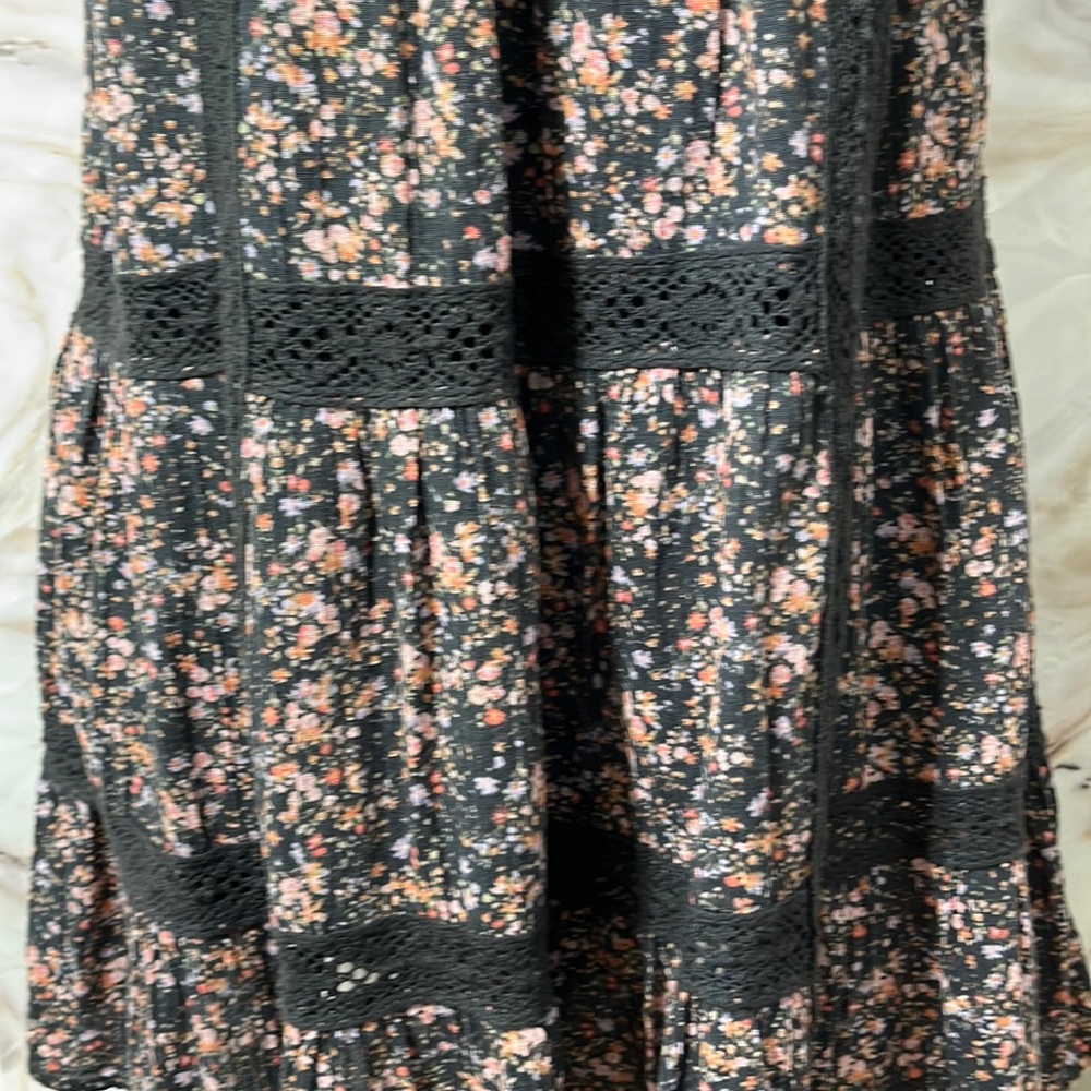 Lucky Brand Floral Dress Tassel Tie Lace Detail Lined Gray / Multi Sz S - Picture 4 of 16